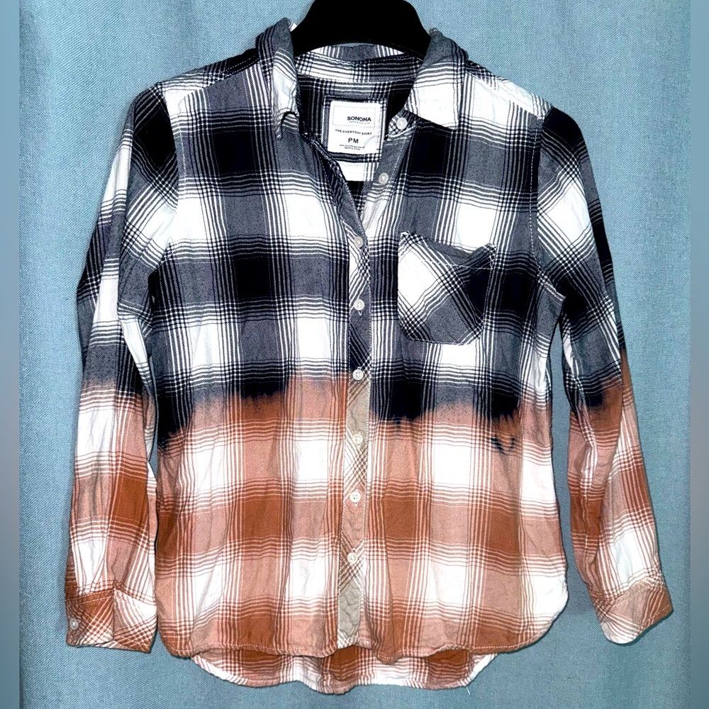 Sonoma Flannel Everyday Shirt Bleached Ombre Button Top